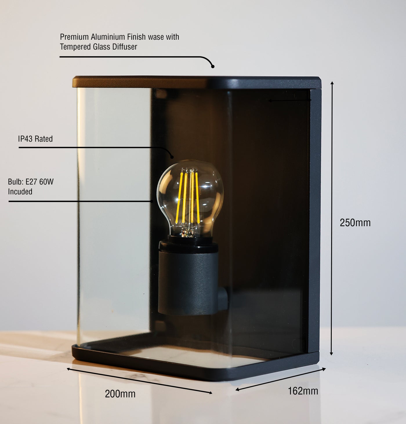 Grantham Outdoor LED Wall Light - Premium Aluminium Wall Light with Glass Diffuser