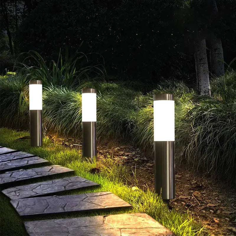 Solar Eco Pathway Lights for Gardens - Silver Stainless Steel - 4 Pack