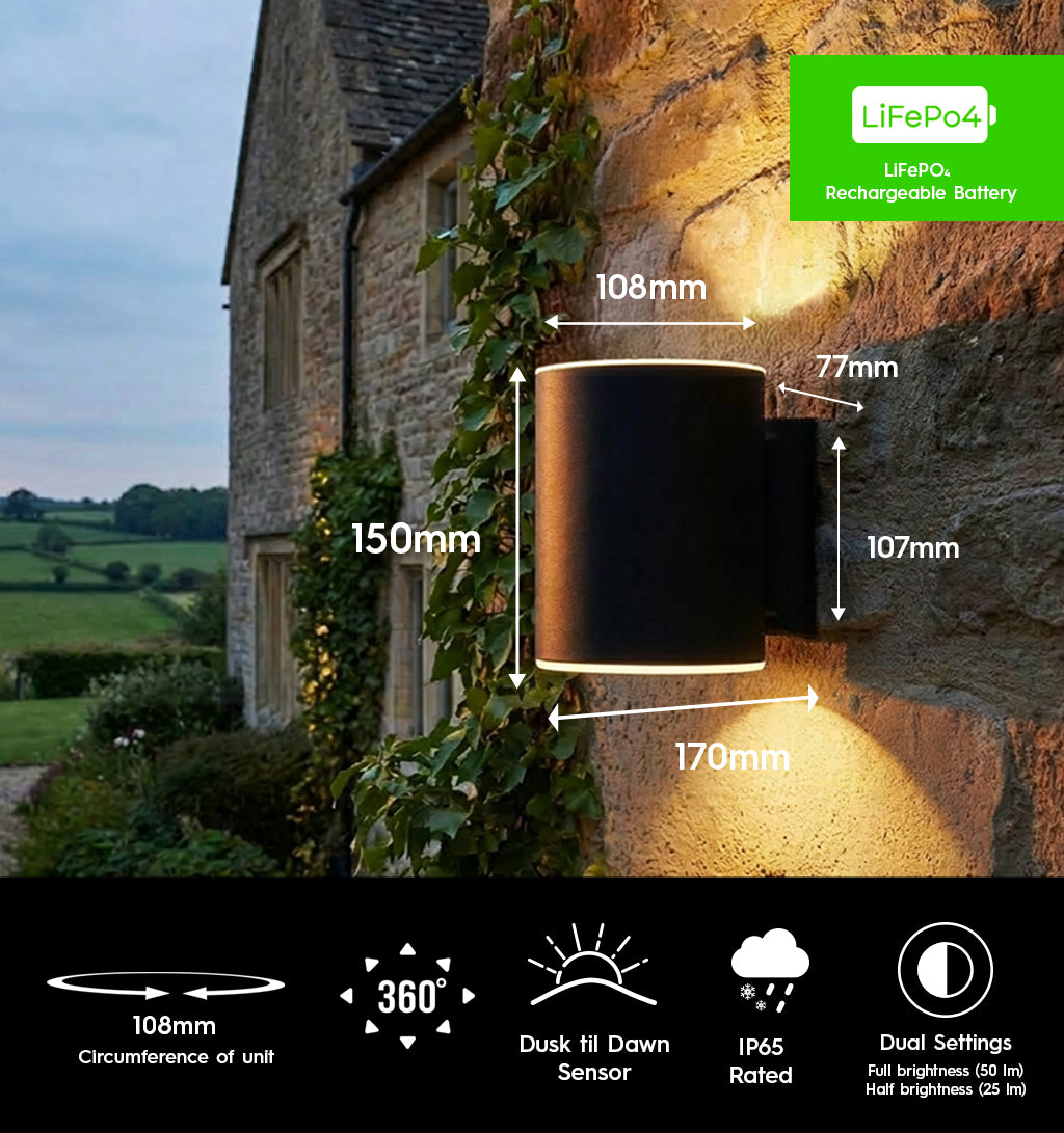 Monaco Solar Up & Down Wall Light - Warm White IP65