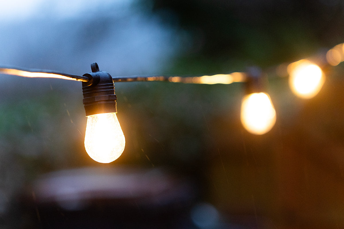 15m Festoon Lighting Weatherproof Commercial Grade Portofino - E27 Bulbs on Black Rubber Cable