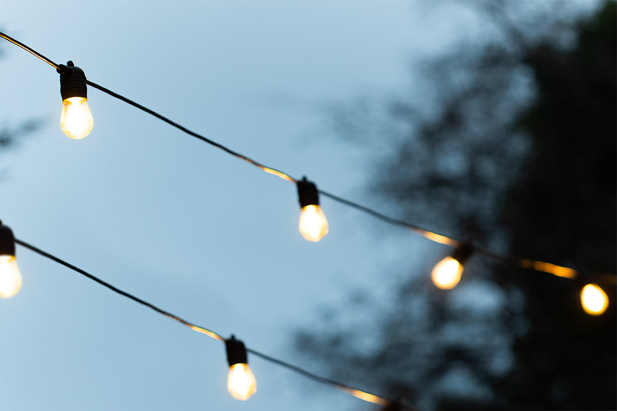 Festoon Lights 5m - 100m Connectable Festoon Lighting Weatherproof Commercial Grade Portofino IP65 - E27 Bulbs on Black Rubber Cable