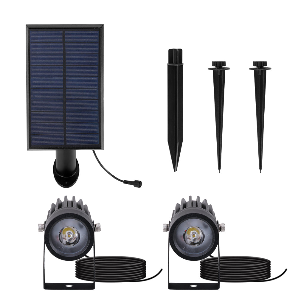 Solar Garden Spotlights Ultra Bright Heavy Duty Black x2 Spotlights IP65 Rated