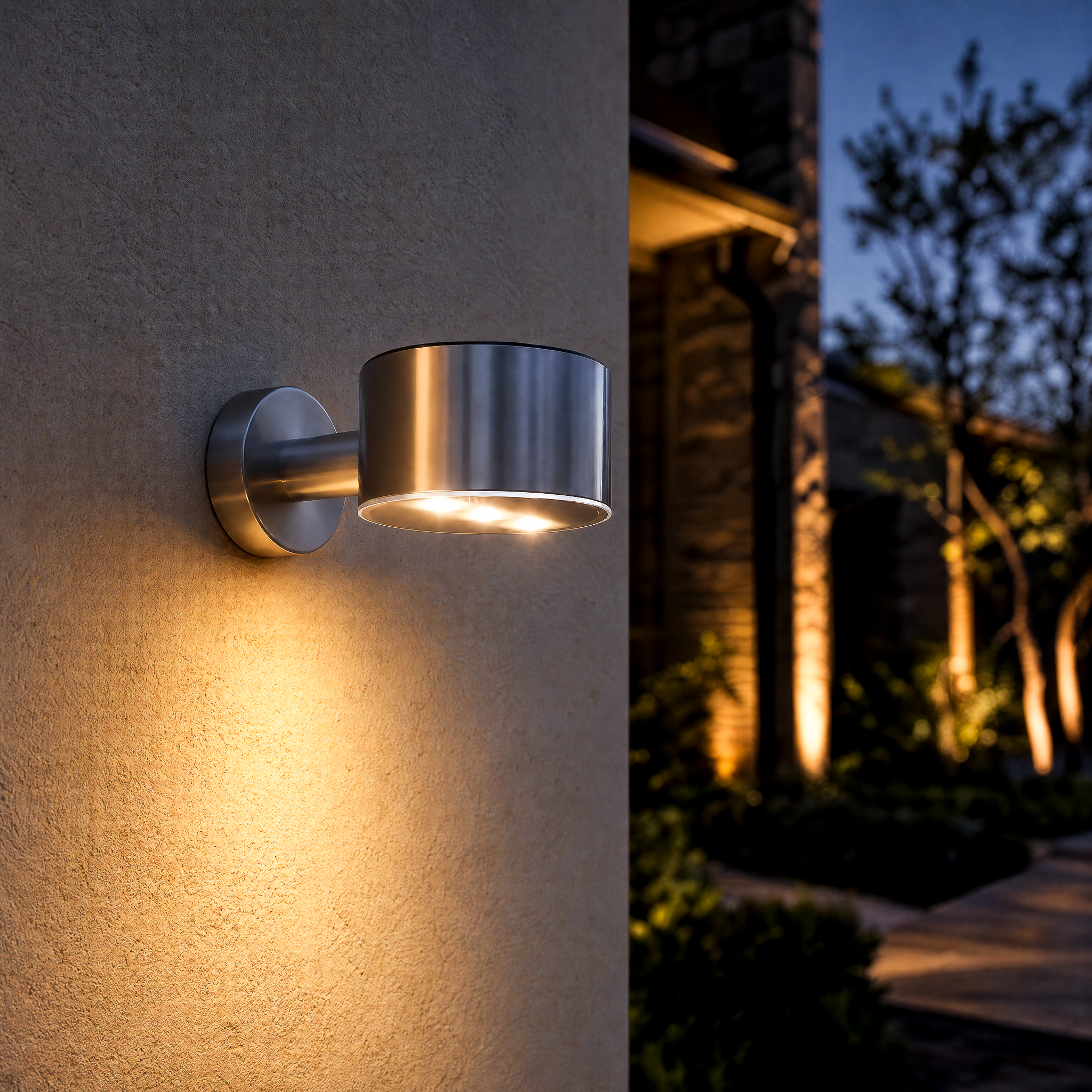 Down Facing Silver Solar Wall Light