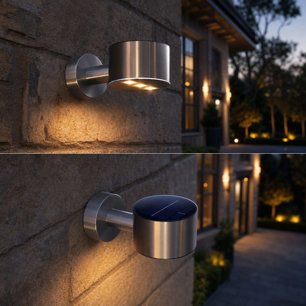 Fairfax Solar Down Facing Wall Light - Silver Stainless Steel - IP65 - Warm White