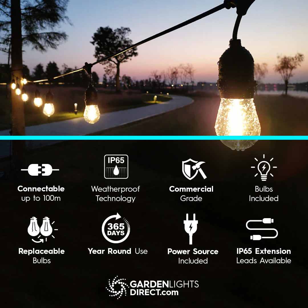 5m - 100m Festoon Lights Sorrento Connectable Festoon Lighting IP65 Rated - Soft Warm White