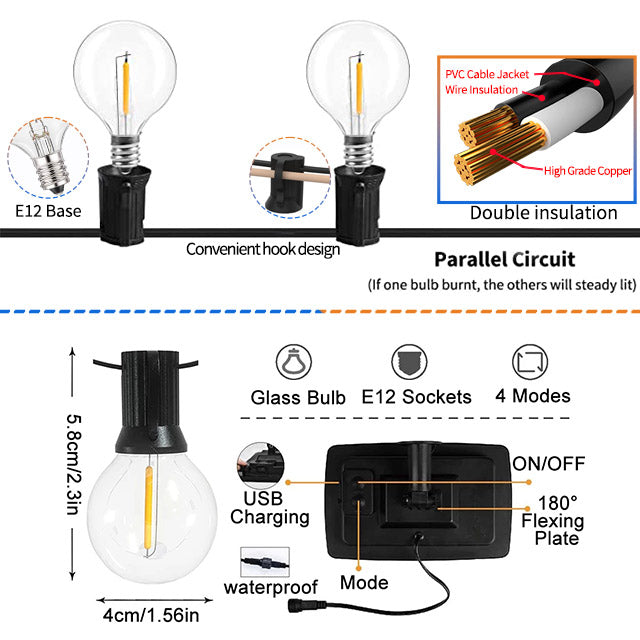 Solar 25ft Eco Festoon Hanging Garden Lights with Remote Function IP65 Rated