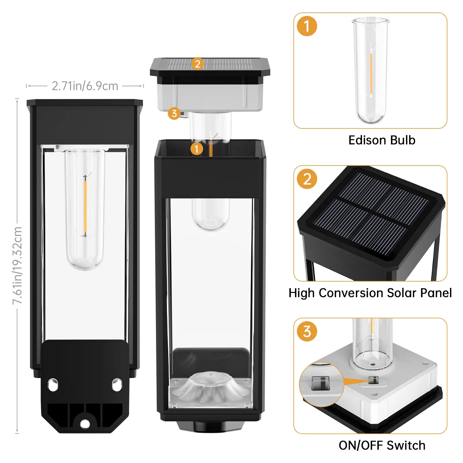 2x Grove Outdoor Solar Wall Lights with Edison Style Bulb IP65 Rated