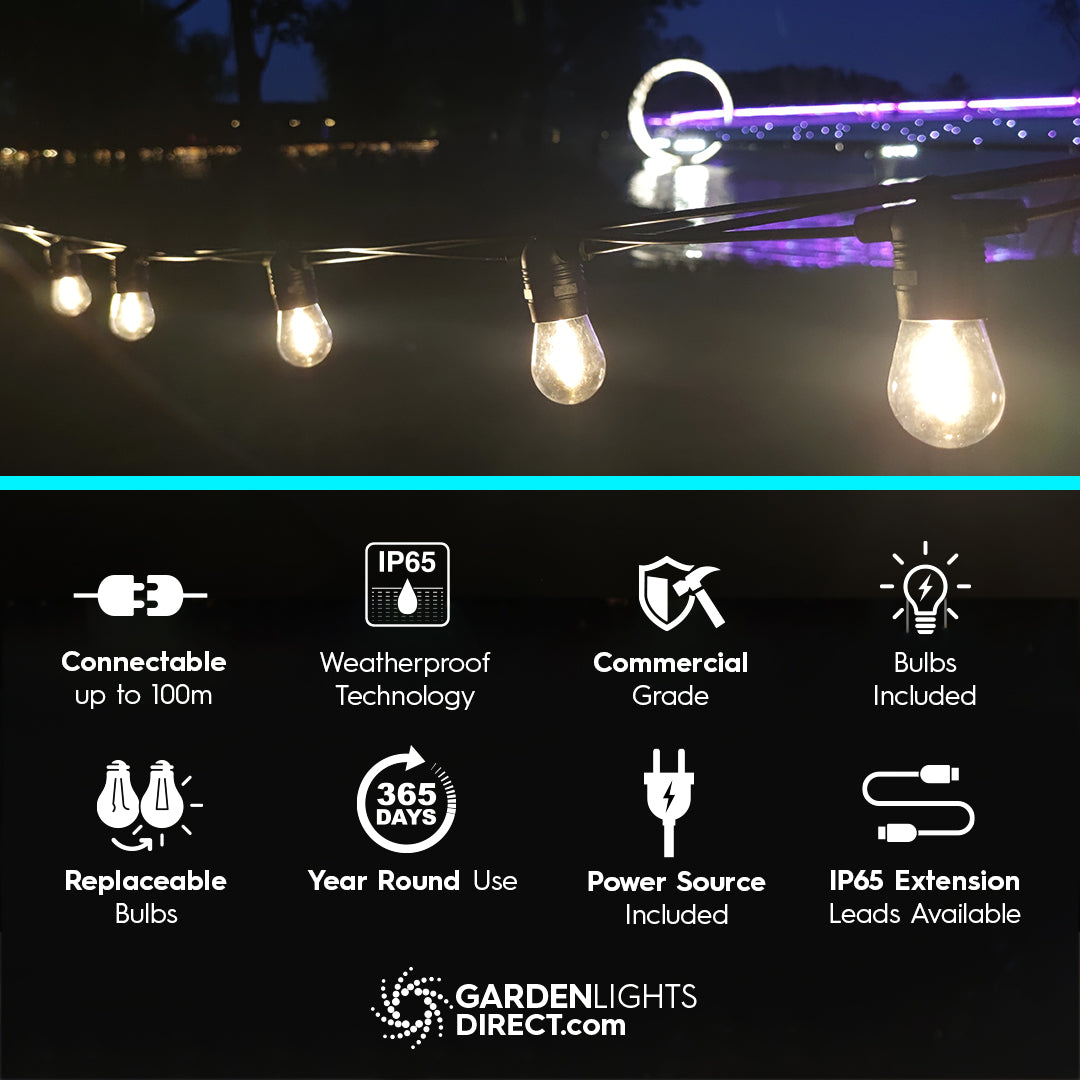 5m to 100m Portofino Festoon Lighting Warm White Connectable Festoon Lighting IP65