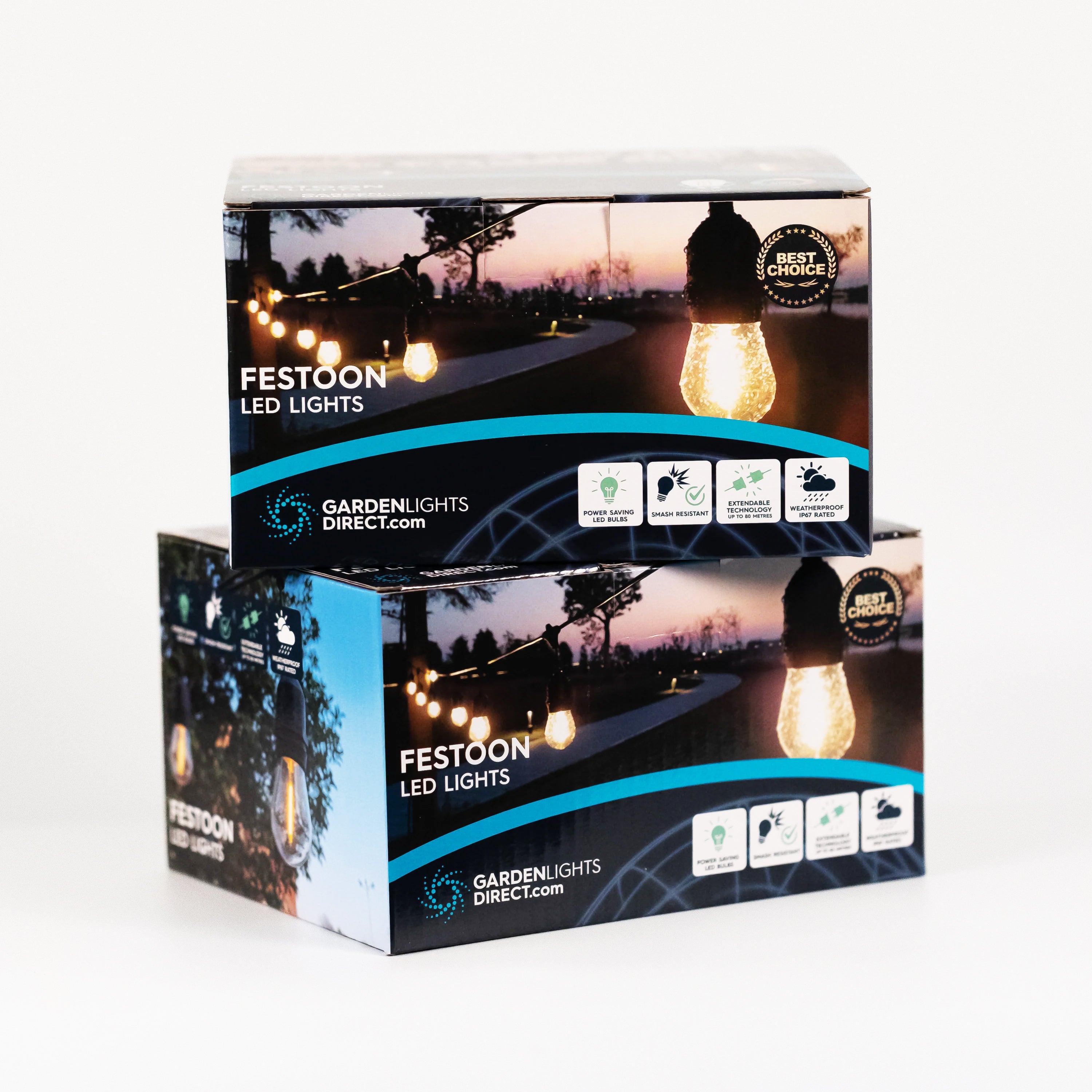 5m - 100m Festoon Lights Sorrento Connectable Festoon Lighting IP65 Rated - Soft Warm White