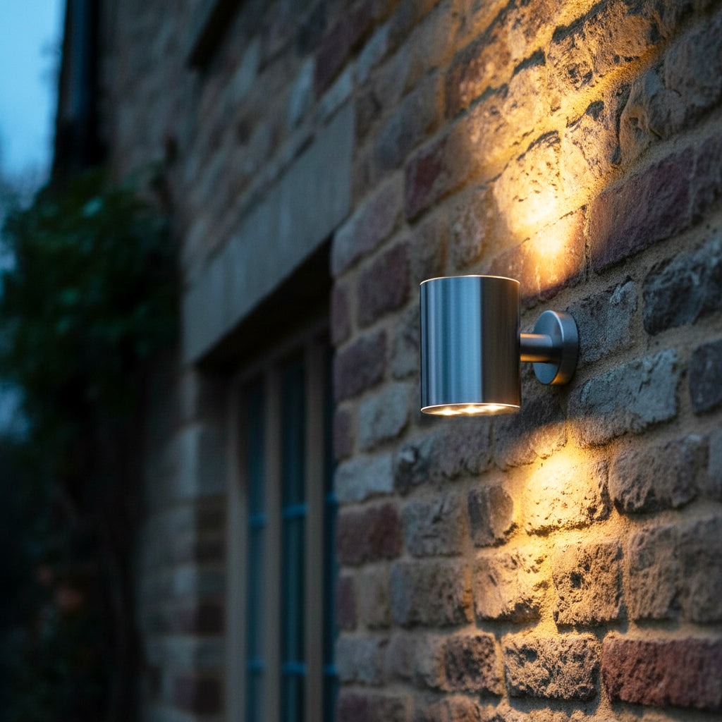 Outdoor wall light fixture on a brick wall